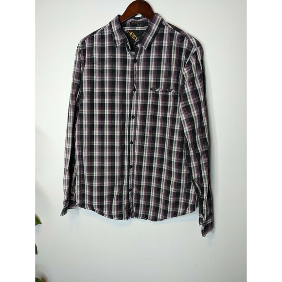 Helix Black Purple Plaid Long Adjustable Sleeve Button Down Shirt Men's Size XL - Picture 2 of 7